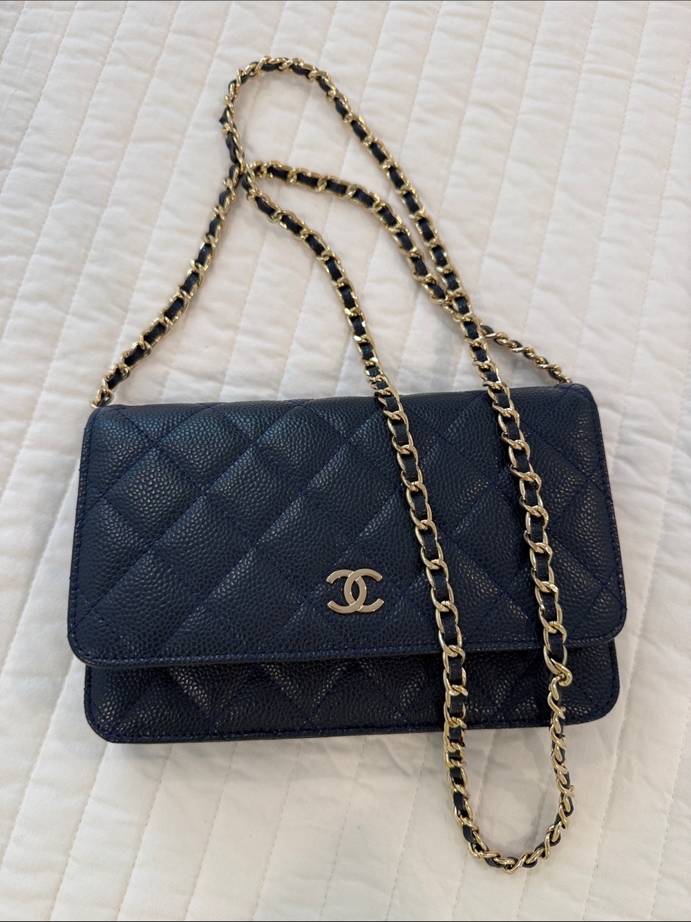 Designer inspired Blue Quilted Wallet Crossbody Bag